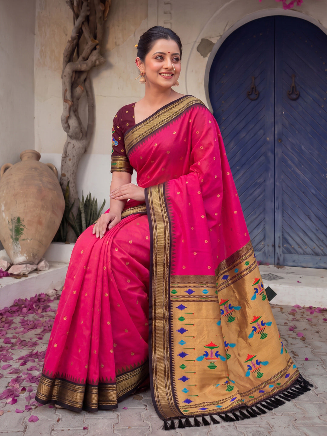 Rani Pink Premium Traditional Maharani Paithani Silk Saree