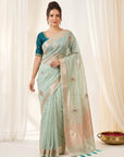 Sky Blue Premium Tissue Banarasi Silk Zari Woven Saree