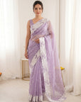 Lavender Crush Organza Silk Saree with Turkish Work Saree