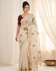 White Premium Tissue Banarasi Silk Zari Woven Saree