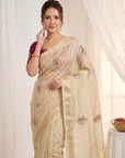 Chickoo Premium Tissue Banarasi Silk Zari Woven Saree