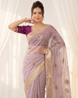 Lavender Premium Tissue Banarasi Silk Zari Woven Saree