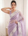 Lavender Crush Organza Silk Saree with Turkish Work Saree