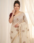 White Premium Tissue Banarasi Silk Zari Woven Saree