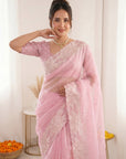 Pink Crush Organza Silk Saree with Turkish Work Saree