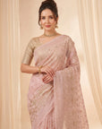 Pink Premium Banarasi Silk Saree with Floral Applique Work Saree