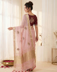 Pink Premium Tissue Banarasi Silk Zari Woven Saree