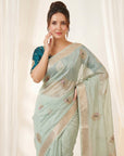 Sky Blue Premium Tissue Banarasi Silk Zari Woven Saree