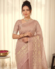 Coral Pink Premium Banarasi Silk Saree with Floral Applique Work Saree
