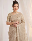 Chickoo Premium Banarasi Silk Saree with Floral Applique Work Saree