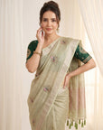 Pista Green Premium Tissue Banarasi Silk Zari Woven Saree