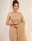 Peach Premium Banarasi Silk Saree with Floral Applique Work Saree