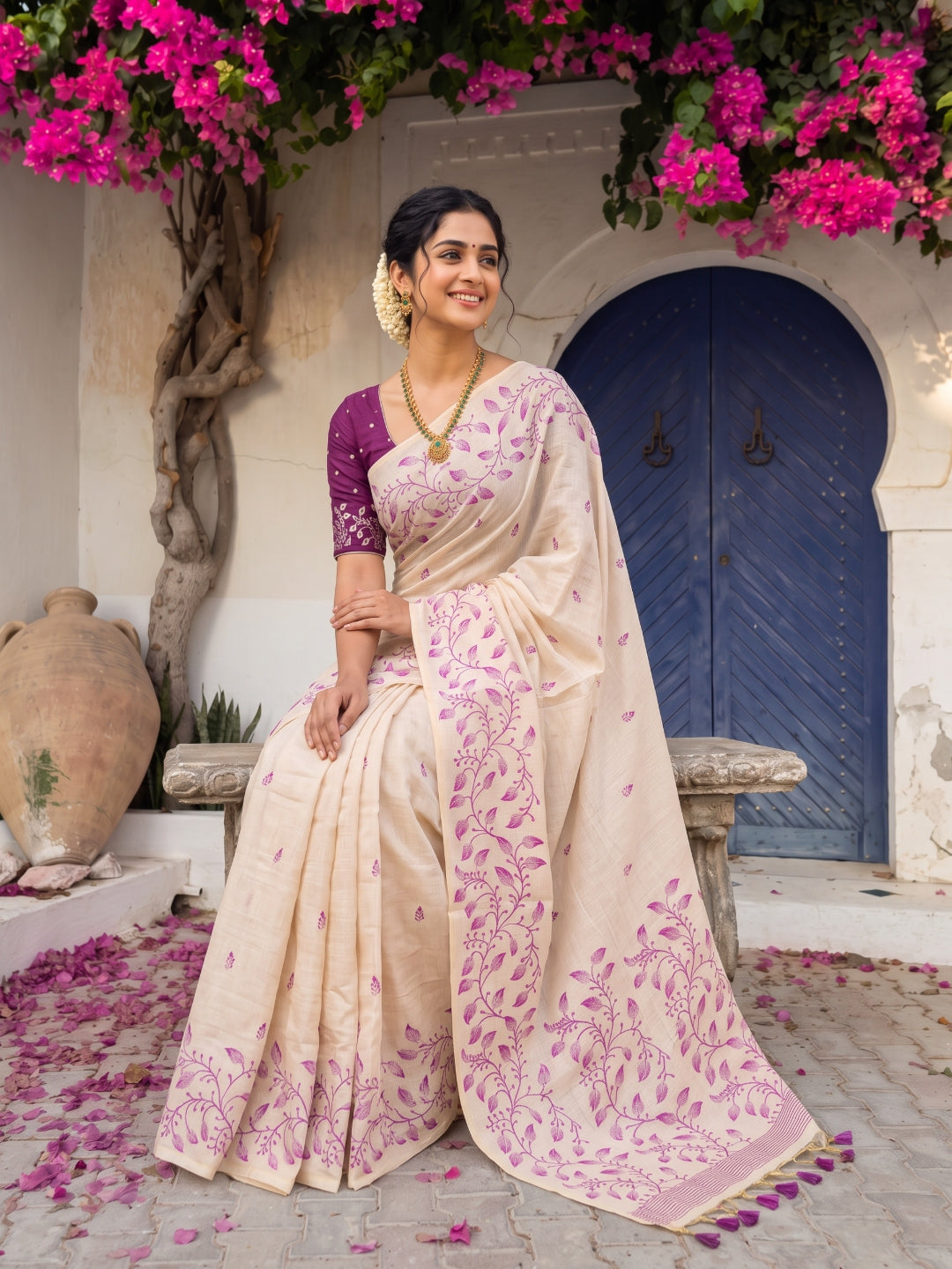 Magenta Premium Soft Matka Cotton with Jamdani Concept Saree