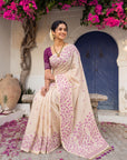 Magenta Premium Soft Matka Cotton with Jamdani Concept Saree