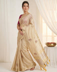 Chickoo Premium Tissue Banarasi Silk Zari Woven Saree