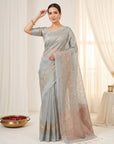 Sky Blue Premium Banarasi Silk Saree with Floral Applique Work Saree