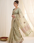 Pista Green Premium Tissue Banarasi Silk Zari Woven Saree