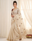 White Premium Tissue Banarasi Silk Zari Woven Saree