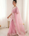 Pink Crush Organza Silk Saree with Turkish Work Saree