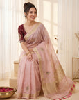 Pink Premium Tissue Banarasi Silk Zari Woven Saree
