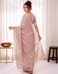 Coral Pink Premium Banarasi Silk Saree with Floral Applique Work Saree