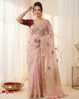Pink Premium Tissue Banarasi Silk Zari Woven Saree