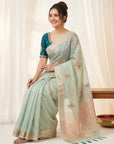 Sky Blue Premium Tissue Banarasi Silk Zari Woven Saree