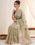 Pista Green Premium Tissue Banarasi Silk Zari Woven Saree