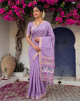 Lavender Premium Soft Muga Cotton Swan Pattern Saree