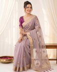 Lavender Premium Tissue Banarasi Silk Zari Woven Saree