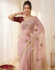 Pink Premium Tissue Banarasi Silk Zari Woven Saree