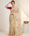 Chickoo Premium Tissue Banarasi Silk Zari Woven Saree
