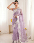 Lavender Crush Organza Silk Saree with Turkish Work Saree