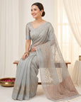 Sky Blue Premium Banarasi Silk Saree with Floral Applique Work Saree