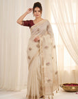 White Premium Tissue Banarasi Silk Zari Woven Saree