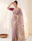 Lavender Premium Tissue Banarasi Silk Zari Woven Saree
