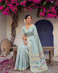Sky Blue Premium Soft Muga Cotton Swan Pattern Saree