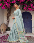 Sky Blue Premium Soft Muga Cotton Swan Pattern Saree