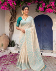 Sky Blue Premium Soft Matka Cotton with Jamdani Concept Saree