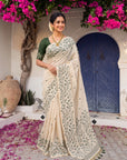 Bottle Green Premium Soft Matka Cotton with Jamdani Concept Saree
