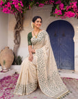 Bottle Green Premium Soft Matka Cotton with Jamdani Concept Saree