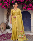 Yellow Premium Soft Muga Cotton Swan Pattern Saree