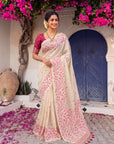Pink Premium Soft Matka Cotton with Jamdani Concept Saree