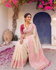 Pink Premium Soft Matka Cotton with Jamdani Concept Saree
