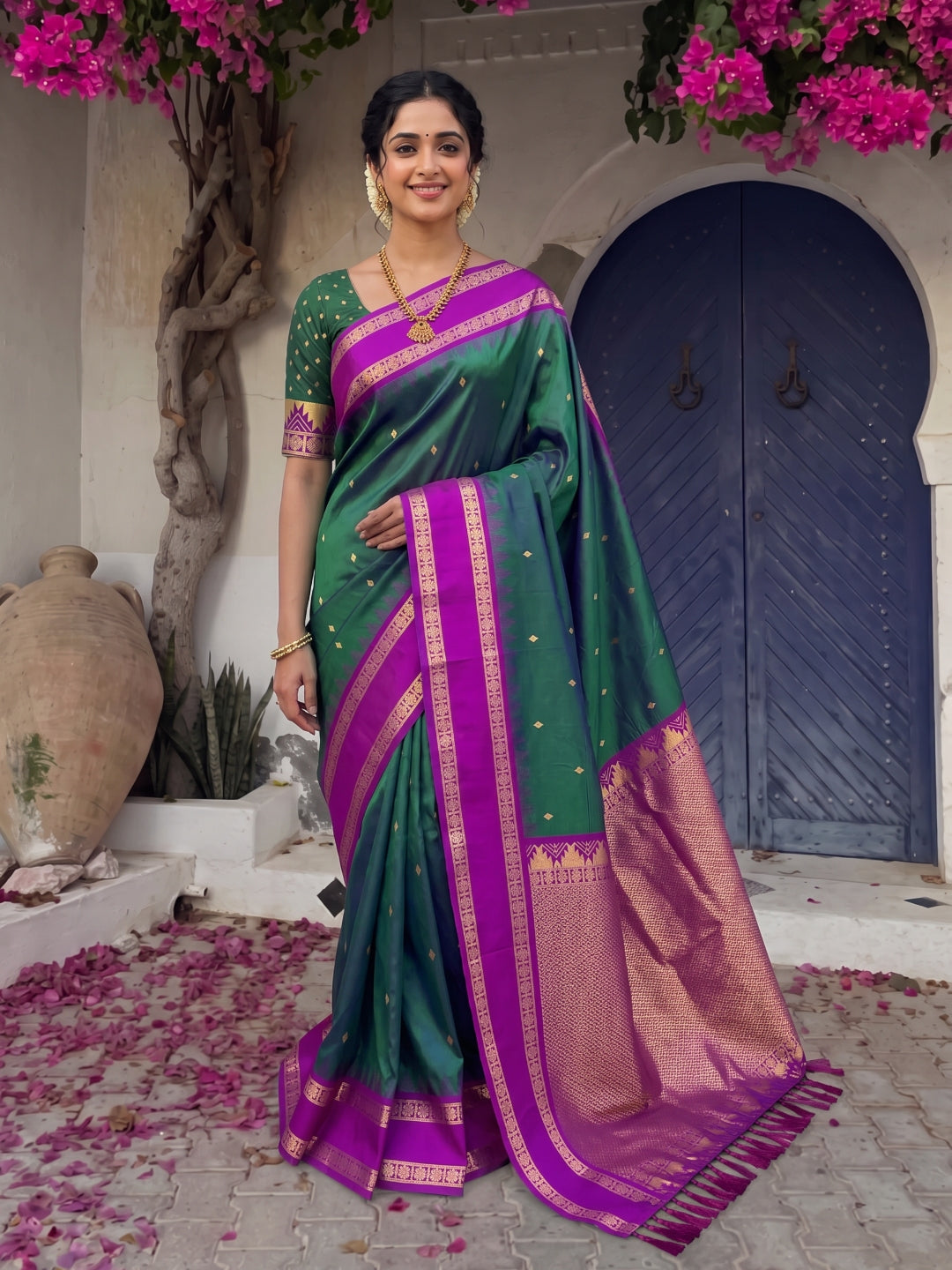 Peacock Blue Soft Ikkat Silk Zari Woven Saree with Rudraksham Concept Saree