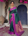 Peacock Blue Soft Ikkat Silk Zari Woven Saree with Rudraksham Concept Saree
