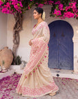 Pink Premium Soft Matka Cotton with Jamdani Concept Saree