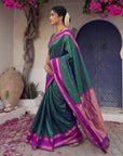 Peacock Blue Soft Ikkat Silk Zari Woven Saree with Rudraksham Concept Saree