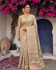 Chickoo Premium Soft Muga Cotton Swan Pattern Saree