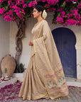 Chickoo Premium Soft Muga Cotton Swan Pattern Saree